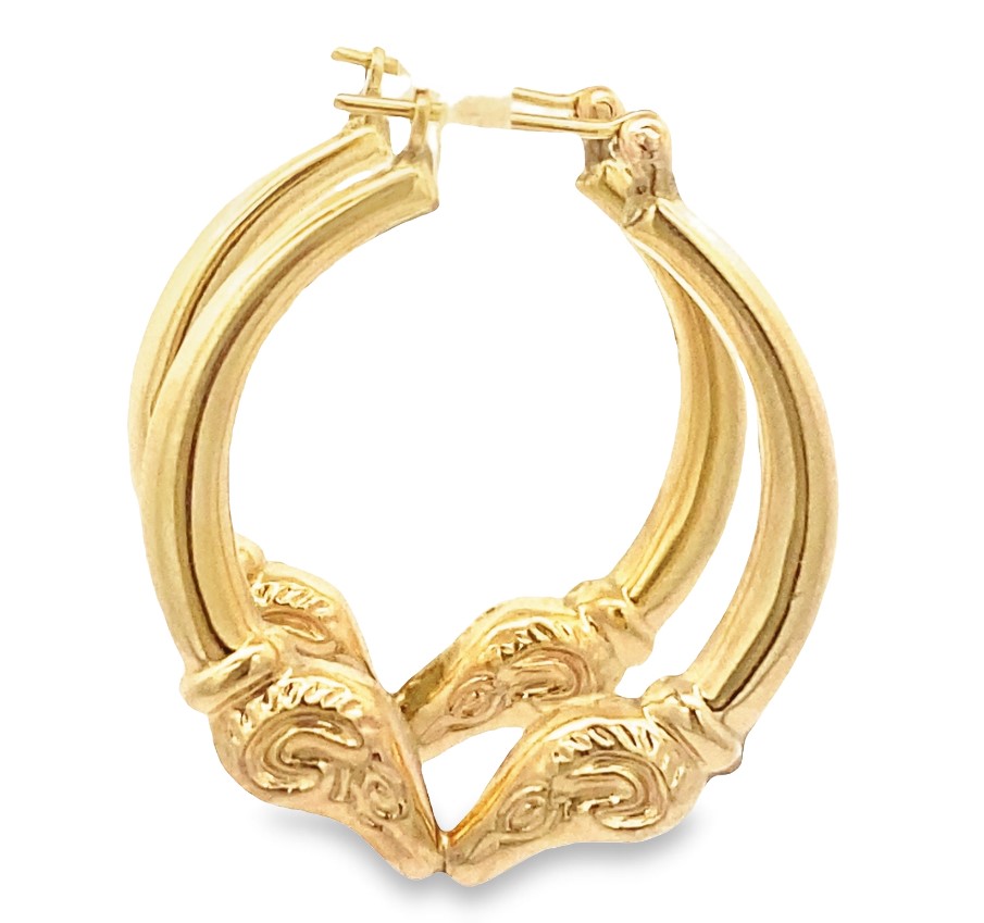 Estate Egyptian Motif Rams Head Hoop Earrings